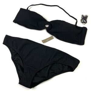 J. Crew | Black Textured Bikini Set Textured Hipster Bandeau NWT Womens 3X